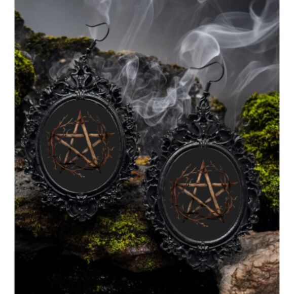 Wicca Earrings Witch Pentacle Five Pointed Star Jewelry Pentagram - Picture 1 of 2